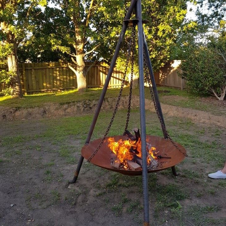 Corten Barbeku Hemisfera Steel Cauldron Tripod Gantung BBQ