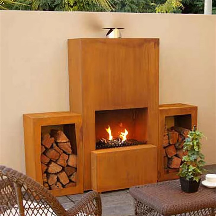 Corten Outdoor Firepit Dengan Bentuk Kuboid
